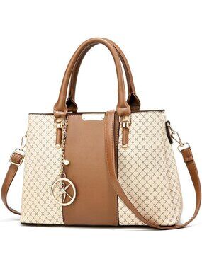 Women Khaki Leather 3 Zipper Compartments Adjustable Long Strap Handbag